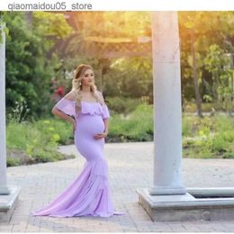 Maternity Dresses Womens Pregnant Party Dress Photo Shooting Womens Pregnant Party Dress Photo Props Sexy Shoulder Skirt Q240413
