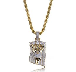 Fashion Copper Gold Colour Plated Iced Out Jesus Face Pendant Necklace Micro Pave Big CZ Stone Hip Hop Bling Jewelry4794826