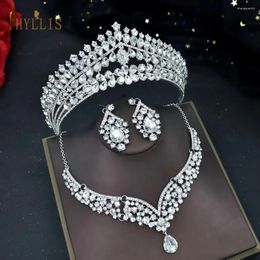 Hair Clips A356 Fashion Rhinestone Collar Necklace Set For Women Crown Earrings Dubai Jewellery Nigerian Wedding Bridal