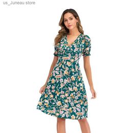 Basic Casual Dresses Casual Elastic Waist Boho Beach Dress Women Summer Dress 2021 Plus Size Floral Print Vintage Chiffon Midi Dress Vestido de Festa 1 T240415