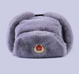 Soviet Badge Ushanka Russian Men Women Winter Hats Faux Rabbit Fur Army Military Bomber Hat Cossack Trapper Earflap Snow Ski Cap 24935306