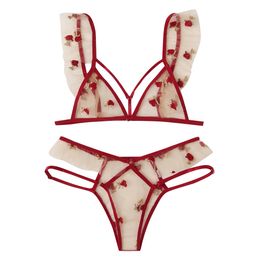 Sexy Porn Underwear Set New G-String Thong Transparent Flower Lace Bra Lingerie Set Women'S Lingerie Sleepwear