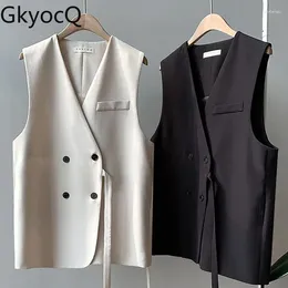 Women's Vests GkyocQ 2024 Spring Women Tops Vest Korean Chic V-neck Double Breasted Buttons Blazer Coats Elegant Female Clothing