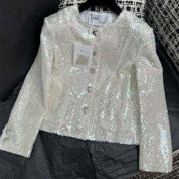 Women's Jackets designer Early Spring New Cha Light Luxury Celebrity Temperament Heavy Industry White Sequin Round Neck Small Fragrant Coat for Women LTYT