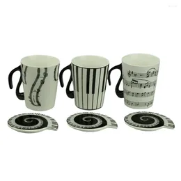 Cups Saucers Novelty Creative White Music Cup Notes Piano Keyboard Ceramic Porcelain Coffee With Cover Gift