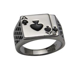 2014 Cool Men039s Jewellery Chunky 18K White Gold Plated Black Enamel Spades Poker Ring Men2554523