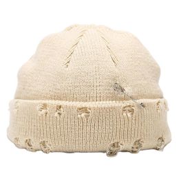 Winter Knit Distressed Docker Beanie With Pin Trawler Beanies Ripped Melon Hat Roll up Edge Skullcap for Men Women1778575