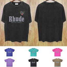 RHUDE tshirts designer t shirts for men and women trendy brand clothes summer shorts ZRH009 Wheat letter wash to make old short-sleeved T-shirt size S-XXL