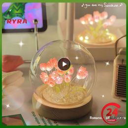 Heat Shrinkable Film Material Bedside Sleep Light Handmade Artificial Flower Tulip Night Light Home Ornament Birthday Gift