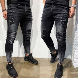 Pants 2022 Trendy Men's Street Allmatch Jeans Hot Mens Skinny Stretch Denim Pants Distressed Ripped Freyed Slim Fit Jeans Trousers