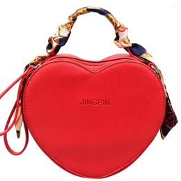 Shoulder Bags Women Peach Heart Fashion Silk Scarf Handbags For Female Ladies Luxury Designer Crossbody Bag 2024 High Quality