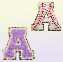 Notions White Letter Alphabet Patch Glitter Chenille Embroidered Patches for DIY Clothing Hats Jacket Iron on Accessories Applique6688790