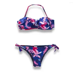 Women's Swimwear Falbala Brazilian Push Up Bikinis Women Floral Halter Print Swimsuit For Girls Lady Thong Bikini Set Bandage Biquinis