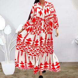 Casual Dresses Women Elegant Boho Maxi Dress Summer Stand Collar Long Sleeve Female Vintage Beach Shirt Holiday Robe