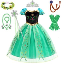 Snow Princess Anna Frozen Dress For Girls Luxury Tutu Birthday Gift Party Cosplay Ball Gown Halloween Costume Up 240413