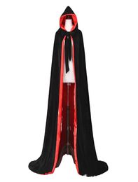 Black Cloak Velvet Hooded Cape Mediaeval Renaissance Costume LARP Halloween Fancy Dress5327028