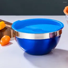 Bowls Salad Bowl Anti-rust Sturdy Washable Round With Plastic Cap Fruit Pan For Home Stainless Steel Kitchen Accessory