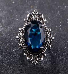 Big Peacock Blue Sapphire Rings for Women Men Vintage Real Silver 925 Jewellery Ring Anniversary Party Gifts9890639