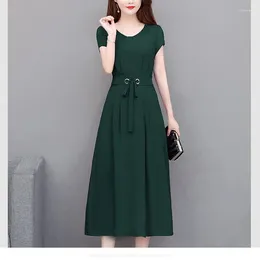 Party Dresses Spring Summer Fashion Round Neck Short Sleeved Plus Size Clothes Casual Versatile Clothing Fashionable Loose Women's