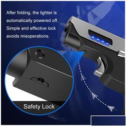 Lighters Lighters Unique Lighter Windproof Gaselectric Plasma Usb Rechargable Gift For Men Folding Gun Butane Torch Turbo Jet Flame Ci Dhd93