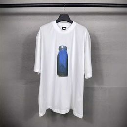 High quality designer clothing Paris Correct Water Bottle Letter Printed Short Sleeve Unisex Fashion Versatile