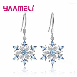 Dangle Earrings Ocean Blue Natural Crystal Hook For Women Femme 925 Sterling Silver Snowflake Pendant Dangler Christmas Pendientes