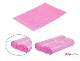 100pcslot Pink Poly PE Mailer Express Bag 3852cm Mail Bags love heart Envelope SelfSeal Plastic bags for Jewellery girl039s gi1786764