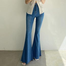 Women's Jeans Retro Washed Blue Women Long Pants Summer Flare Slim Wide Leg High Waisted Female Clothing