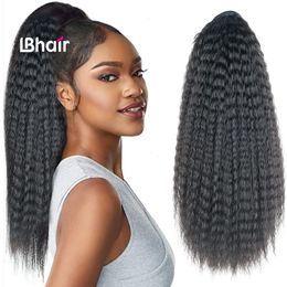 Kinky Straight Drawstring Ponytail Human Hair 240 G Double Drawn Drawstring Ponytail Extensions for Black Women Natural Colour