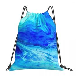 Backpack 'Waves' Acrylic Art Pour Backpacks Portable Drawstring Bags Bundle Pocket Sports Bag Book For Man Woman School