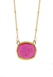 Pendant Necklaces Resin Oval Druzy Necklace Gold Colour Chain Drusy Hexagon Style Luxury Designer Brand Fashion Jewellery For WomenPe6493416