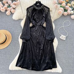 Casual Dresses High Quality Exquisite Ladies Black Long Dress Women's Hepburn Chic Heavy Industry Sequin Female Diamond Velvet