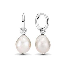 Fine Jewellery Authentic 925 Sterling Silver Earrings Fit Charm Freshwater Cultured Baroque Pearl Hoop Love Earring Engagement DIY Wedding7345254