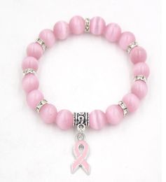 Pack Breast Cancer Awareness Jewelry White Pink Opal Beaded Bracelet Ribbon Charm BraceletsBangles Bracelets3882190