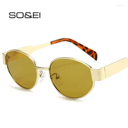 Sunglasses Oval Metal Frame Women Fashion Clear Ocean Gradient Lens Shades UV400 Men Punk Sun Glasses
