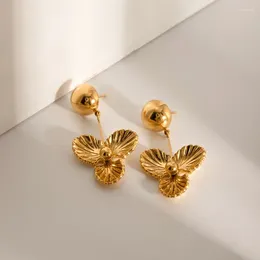 Dangle Earrings Minar Exquisite Rhinestone Flower Petal Hemisphere Long Drop For Women Titanium Steel 18K Gold PVD Plated Jewellery