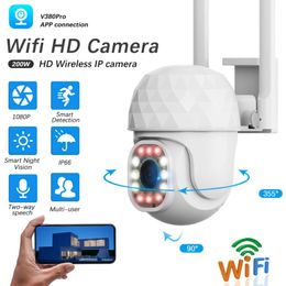 IP Cameras V380 Pro 2MP Ultra HD PTZ 2.4G WiFi LED Outdoor H265 AI Human Detection 1080P Audio IP Camera Auto Tracking Video Surveillance 24413