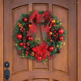 Decorative Flowers Bedroom Christmas Wreath Festive Holiday Wreaths Plaid Bowknot Pine Cone Needle Ball Berry Decorations For Indoor Outdoor