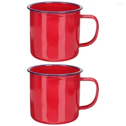 Mugs 2 Pcs Red Drinking Glasses Retro Enamel Cup Mug Gift 6cm Creative Household Tea Travel