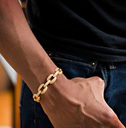 21cm cuban link chain lab diamond cz mens bracelet gold plated iced out bling cool hip hop rock boy men Jewellery chain7998029