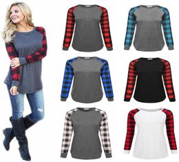 Buffalo Plaid Tshirts 5 Color Women Checks Patchwork Long Sleeve Round Neck Tops Casual Outdoor Blouse Maternity Tops LJJO83039194358