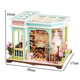 NEW DIY Wooden Miniature Building Kits Tailor Shop Casa Doll Houses with Furniture Light Dollhouse for Adults Birthday Gifts