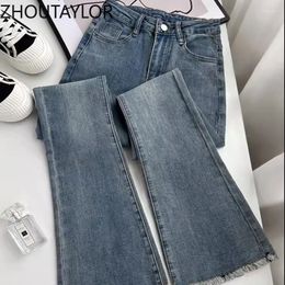 Women's Jeans ZHOUTAYLOR Women Japanes Style Pantalon Femme Office Lady Zippers Spring High Waisted Flare Pants Female S4205