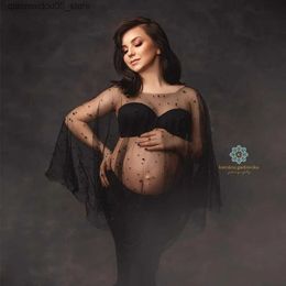 Maternity Dresses Sexy sheer pearl maternity photography dress baby shower maternity photography poncho Q240413