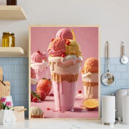 Food Pink Blueberry Strawberry Ice Cream Vanilla Blue Ice Art Poster Canvas Painting Wall Prints Picture for Room Home Decor