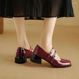 Dress Shoes Double Breasted Buttoned Cutout Breathable Thick Heel Women's Pumps Tapered Classic French Style Mary Jean Large Size