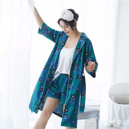 Home Clothing Without Eyeshade 3 Pcs Women Sexy Sleepwear Flower Print Satin Nightwear Lingerie Pyjamas Suit Soft Silk Tops Cami And Shorts