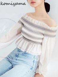 Women's Blouses Chic Slash Neck Shirts & Japanese Sweet Blusas Long Sleeve Camisas Tunic Ropa Mujer 2024 Spring Summer Tops