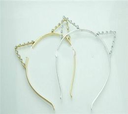 Whole Fashion Party Pearl Crystal Rhinestone Headwear Punk Hair Wrap Cat Ear Headband Silver Gold Color1599496