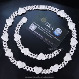 Hot-Sale Heart Chain 8/10/12Mm Wide Sier Gold Plated GRA D/Vvs Moissanite Fine Jewelry Necklace Cuban Link Chain